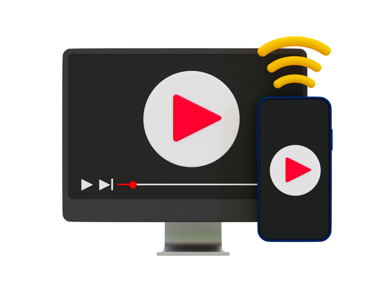 3d minimal wireless remote control via smartphone. Wireless technologies concept. PC with a video screen and mobile phone. 3d illustration. png