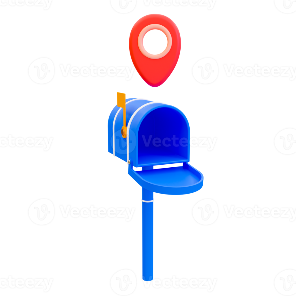 3d minimal Produkte Lieferung. Pakete Transport. Ort Markierung. Post Box mit ein Ort Symbol. 3d Rendern Illustration. png