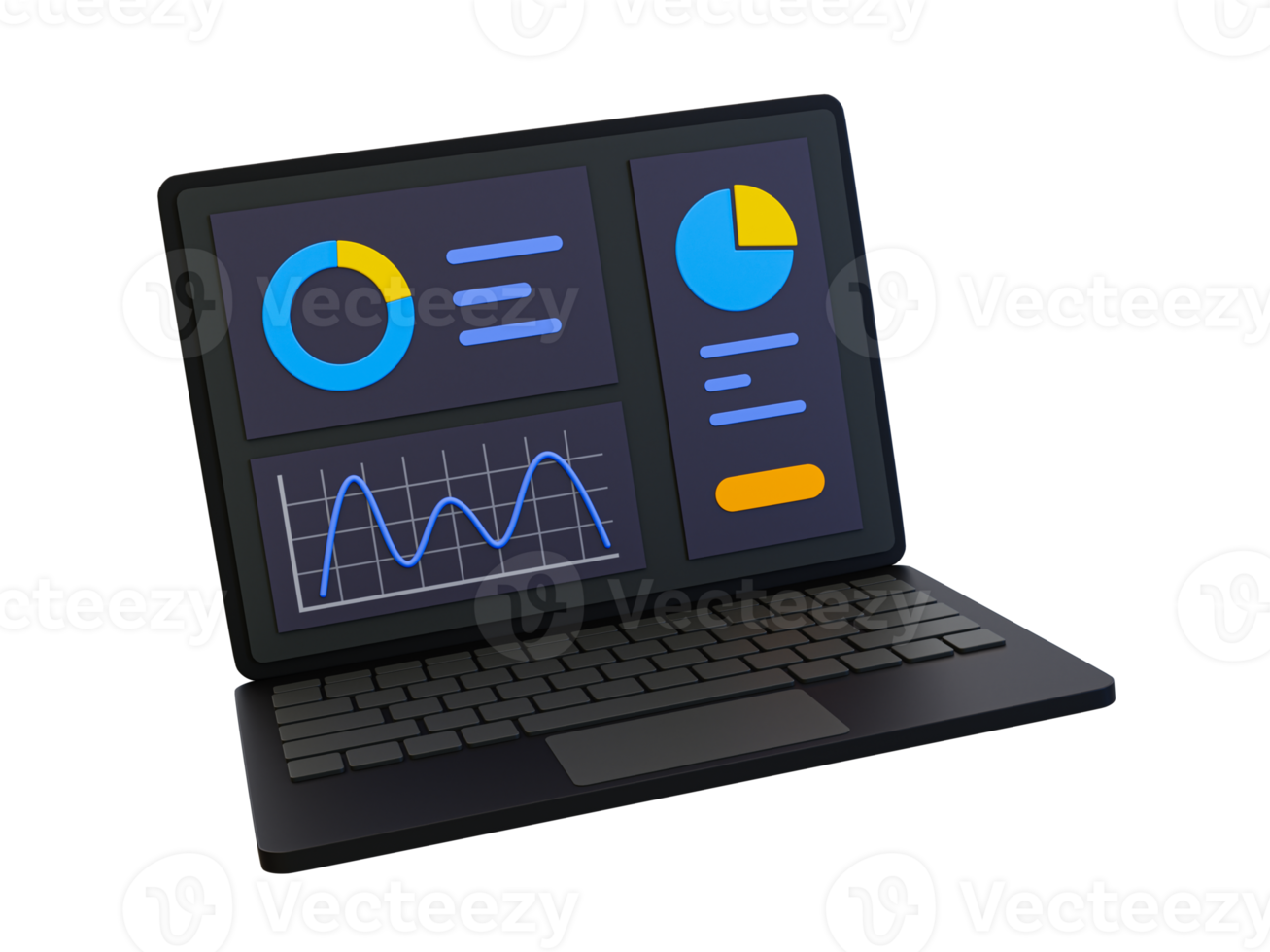 3d minimal marketing strategy concept. business analysis. marketing data analysis. Laptop with statistics data. 3d illustration. png