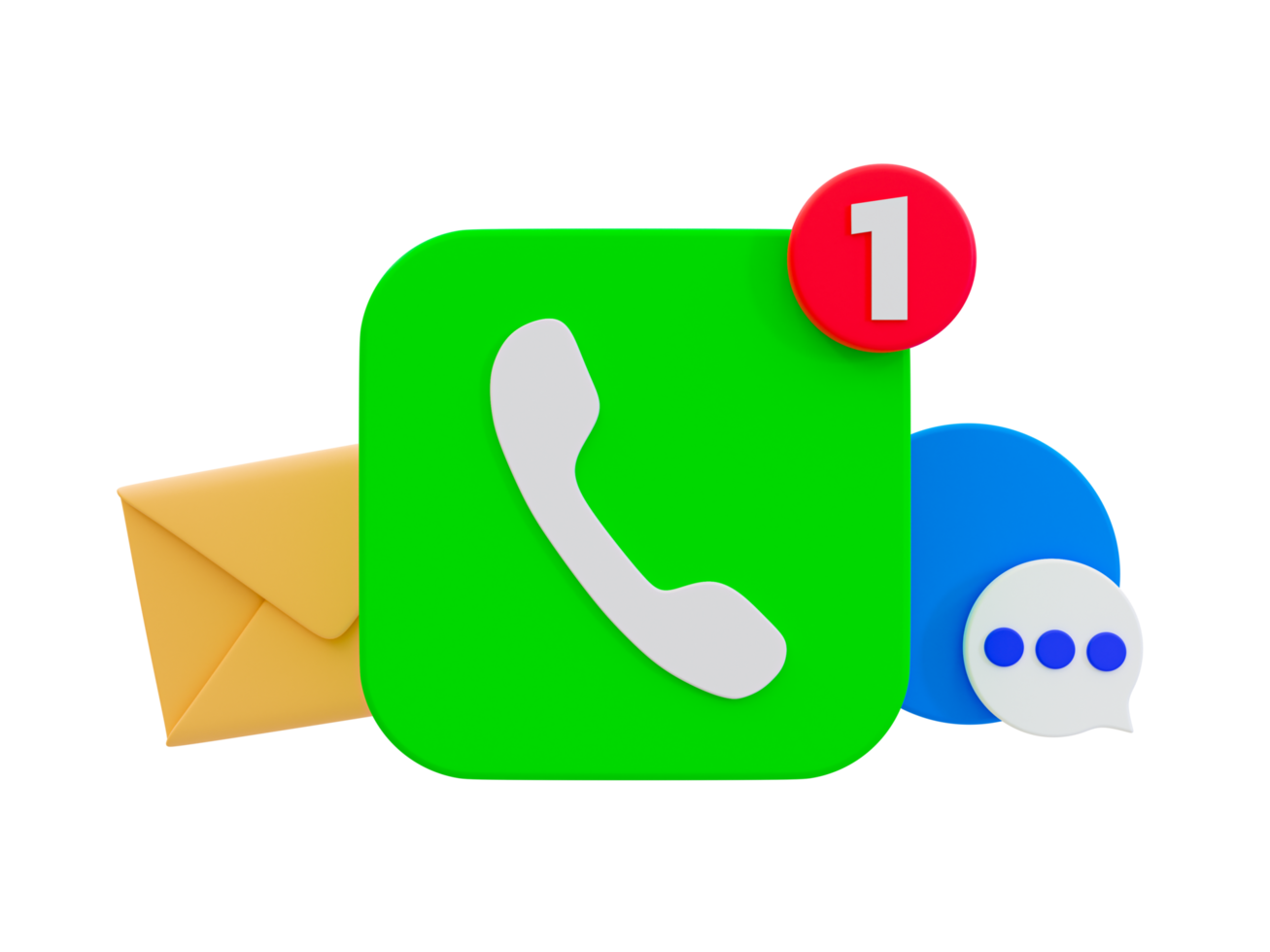 3d minimal phone ringing icon. incoming call notification. call center service concept. communication technology. phone icon with a chat, and mail icon. 3d illustration. png