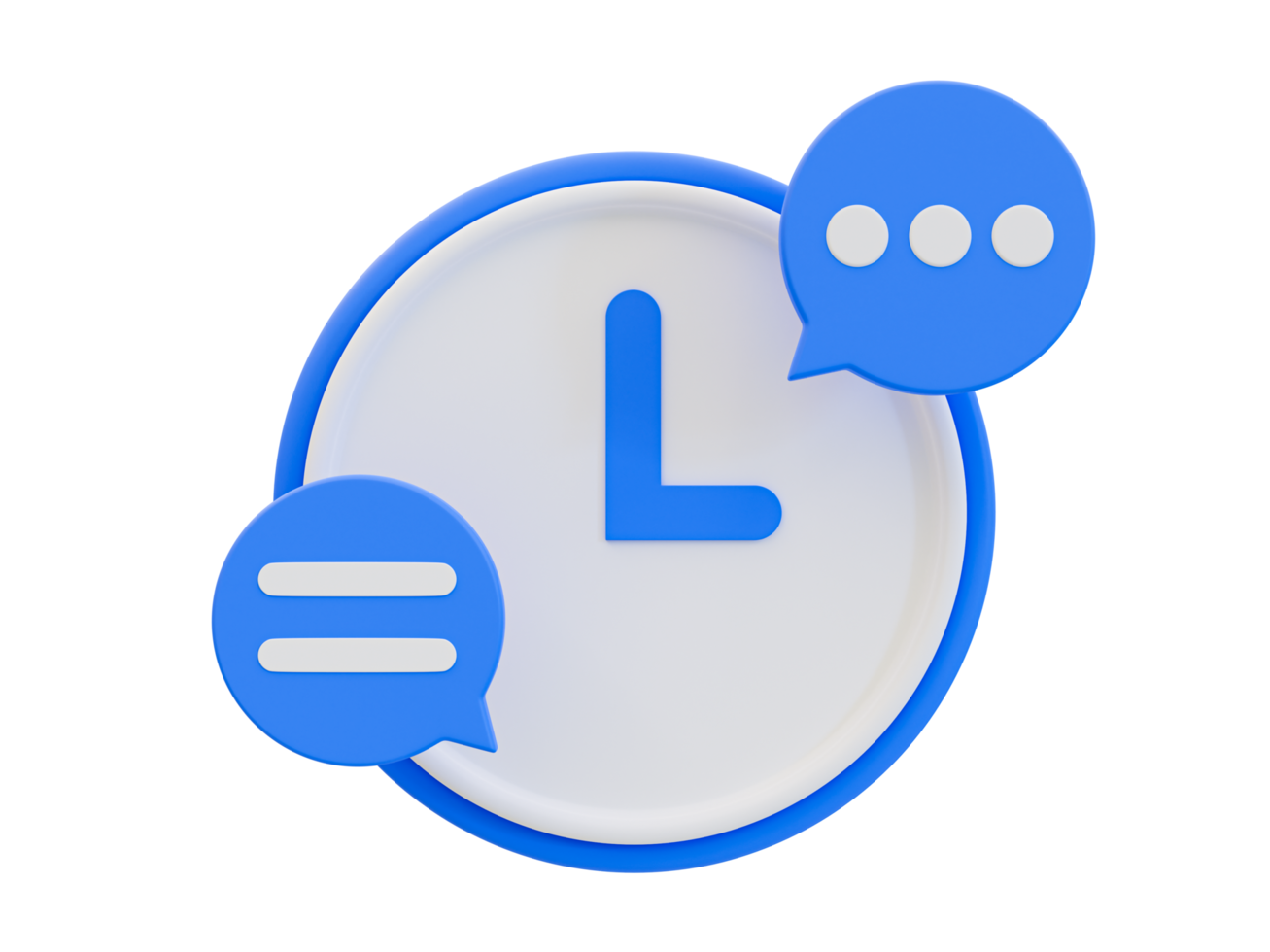 3d minimal conversation time icon. Time to talk concept. social media chat symbol. clock with a message icon. 3d illustration. png