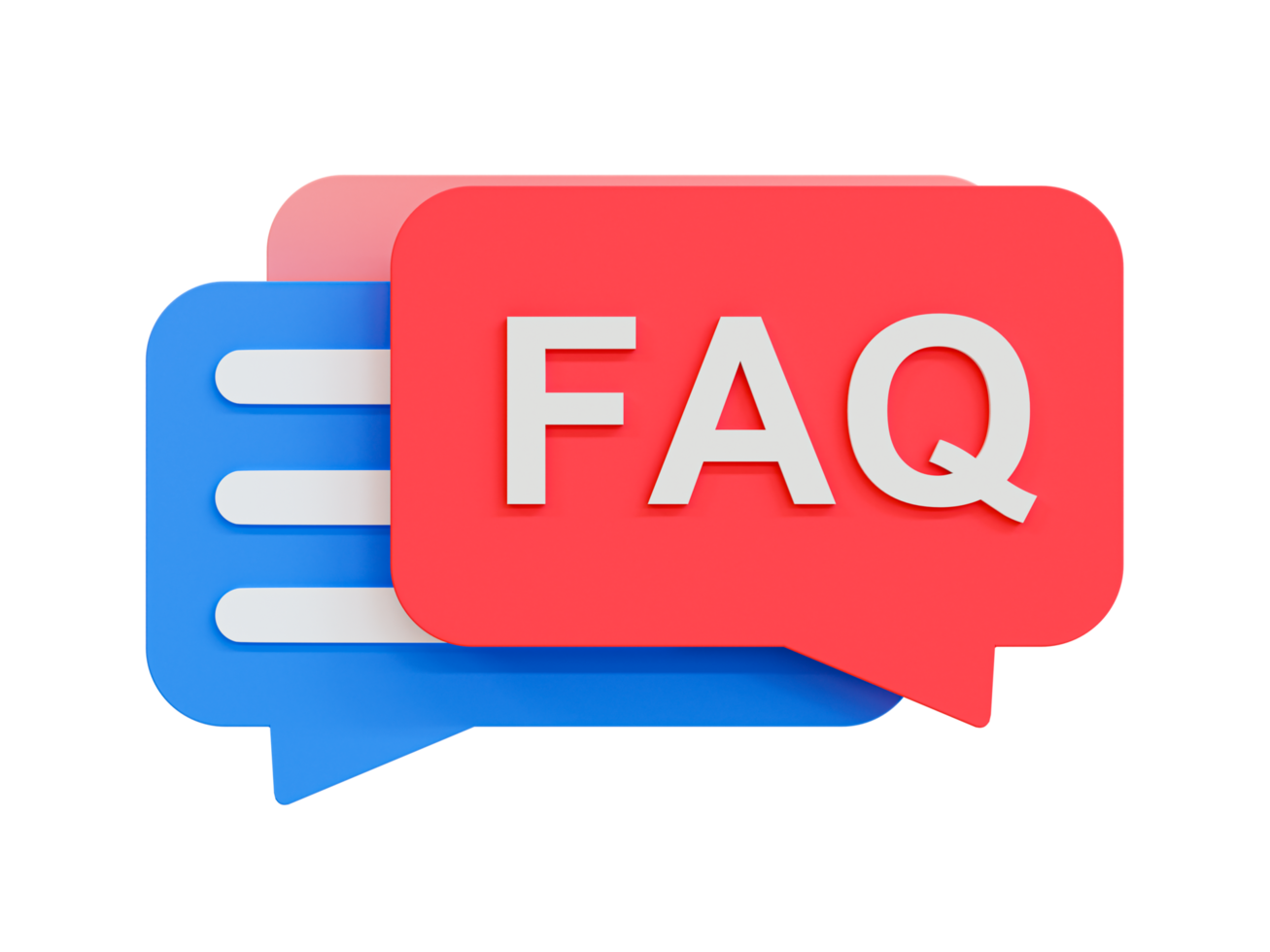 3d minimal faq tecken. svar till ofta frågade frågor. meddelande ikon med en faq text. 3d illustration. png