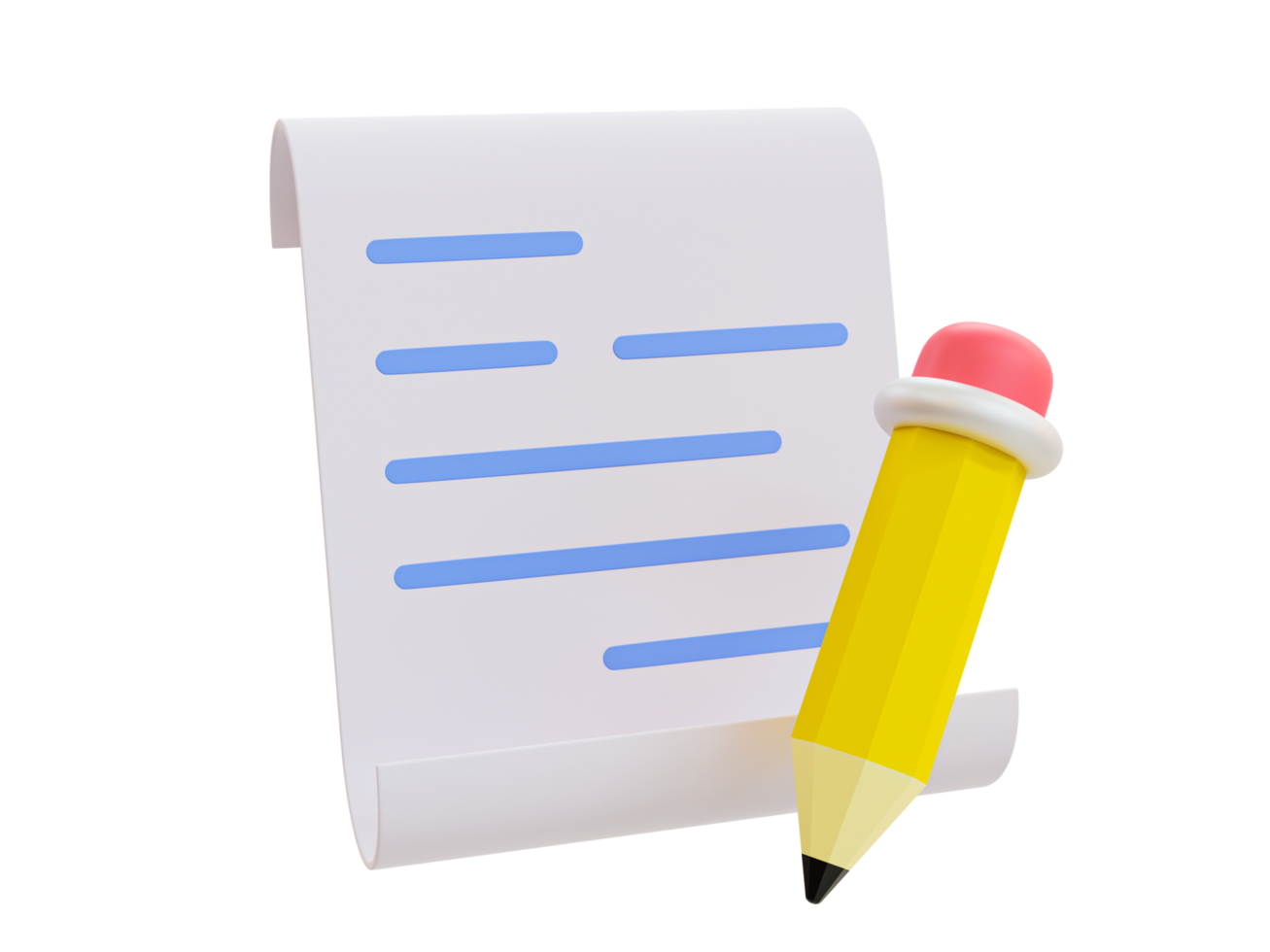 3d minimal writing a document. Document icon. Paperwork with a pencil. 3d illustration. png