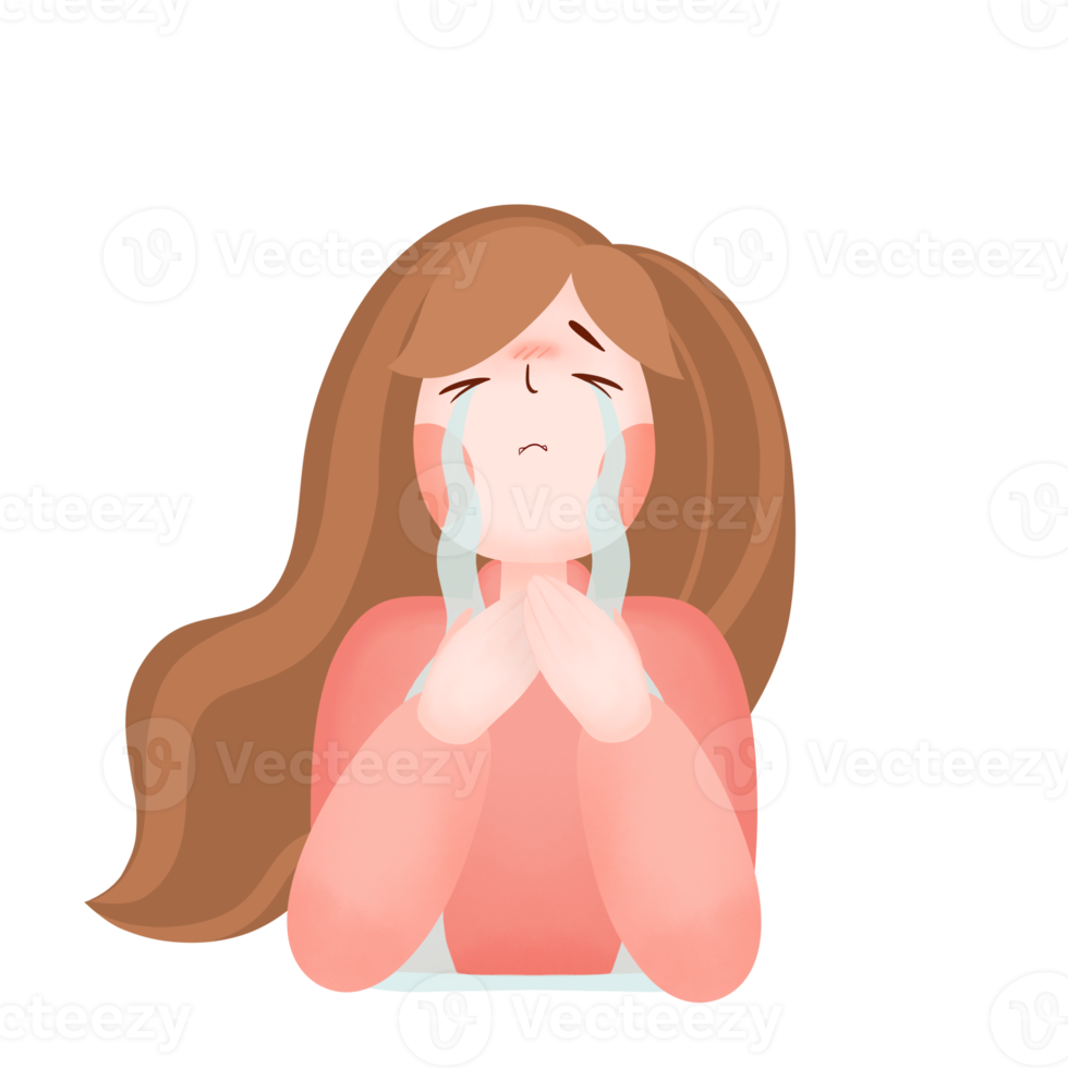 Lady Crying on Transparent Background.Crying Girl Character. png