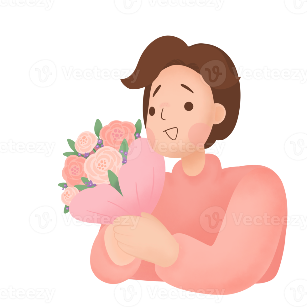 uomo con fiore san valentino. png