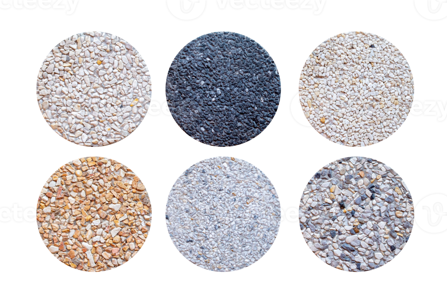 Example of Exposed aggregate concrete with different colored pebbles in close-up, Exposed aggregate on transparent background, wall png