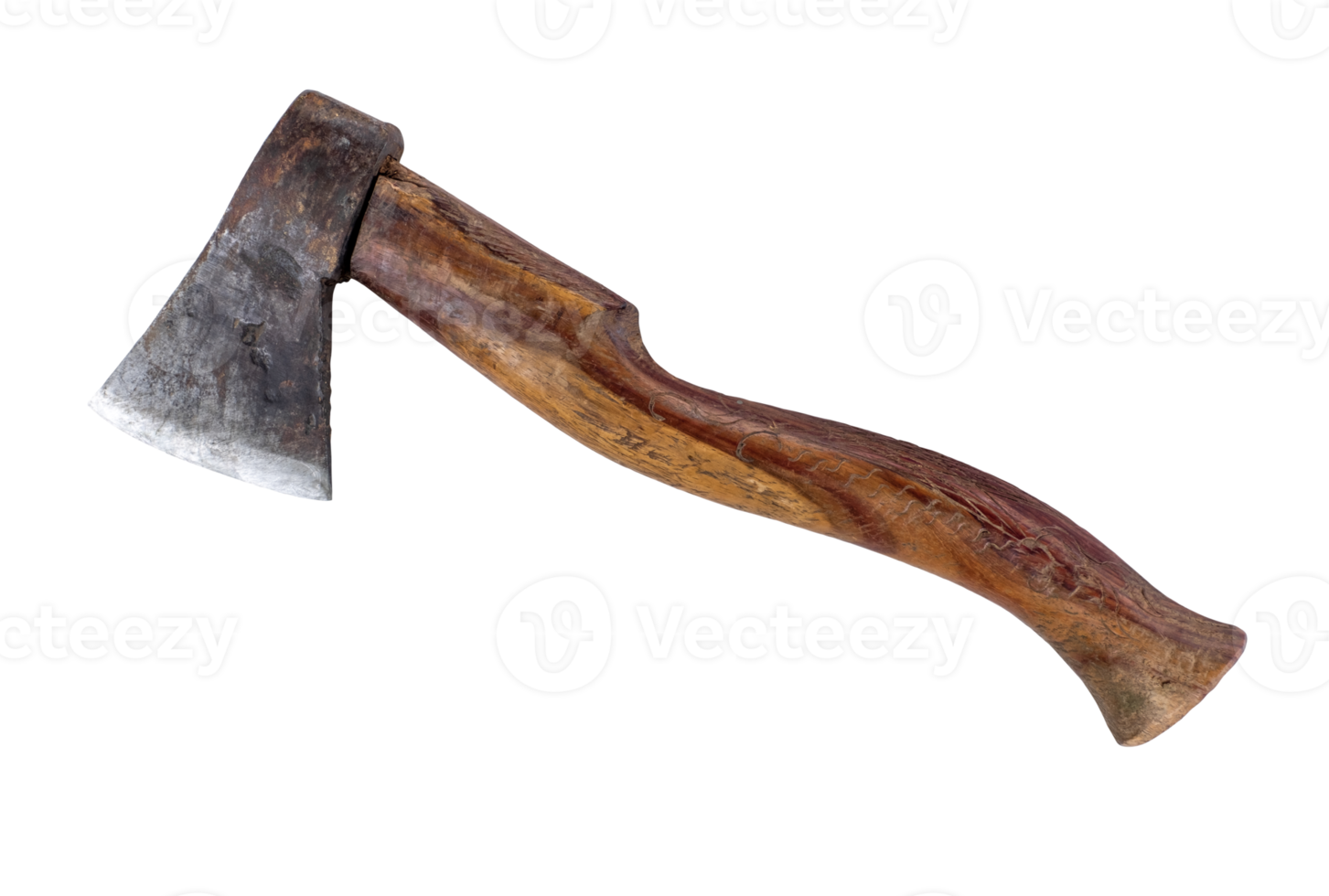Old rusty axe with old wood transparent background, PNG file