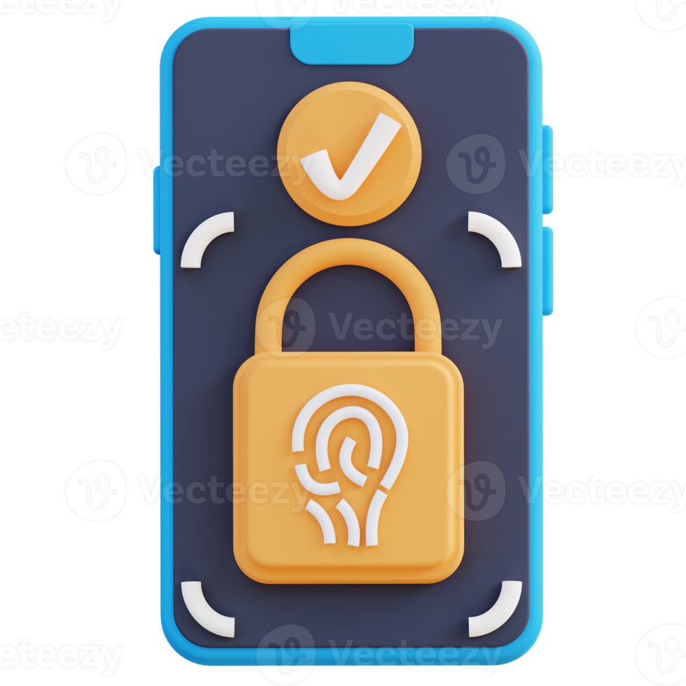 3d illustration of cellphone security with fingerprint png