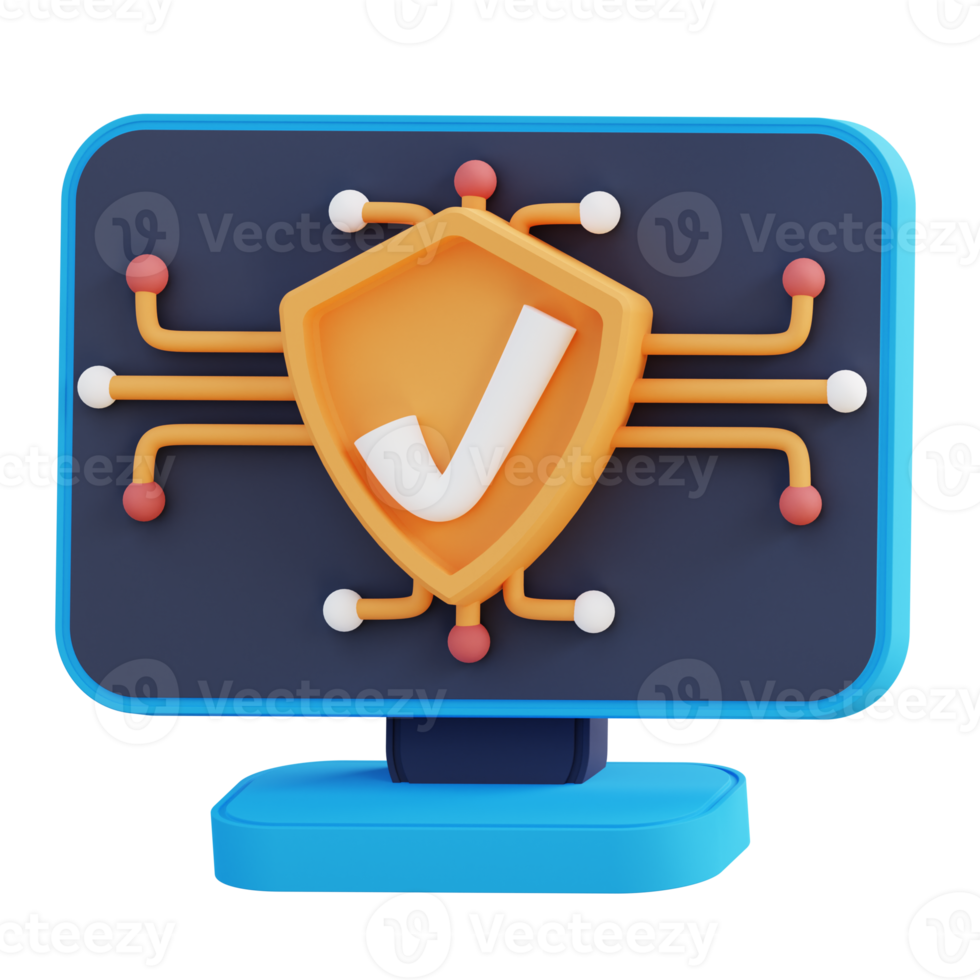 3d illustration of computer security check png