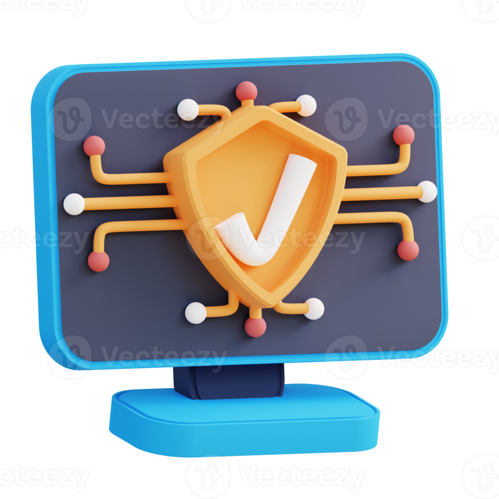 3d ilustración de computadora seguridad cheque png