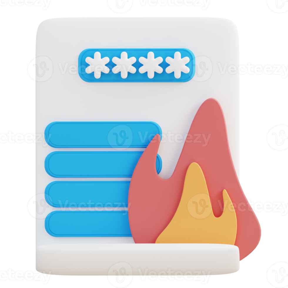 3d illustration of document security on fire png