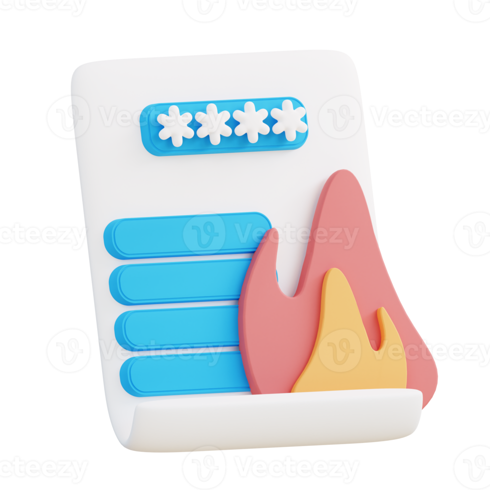 3d illustrazione di documento sicurezza su fuoco png