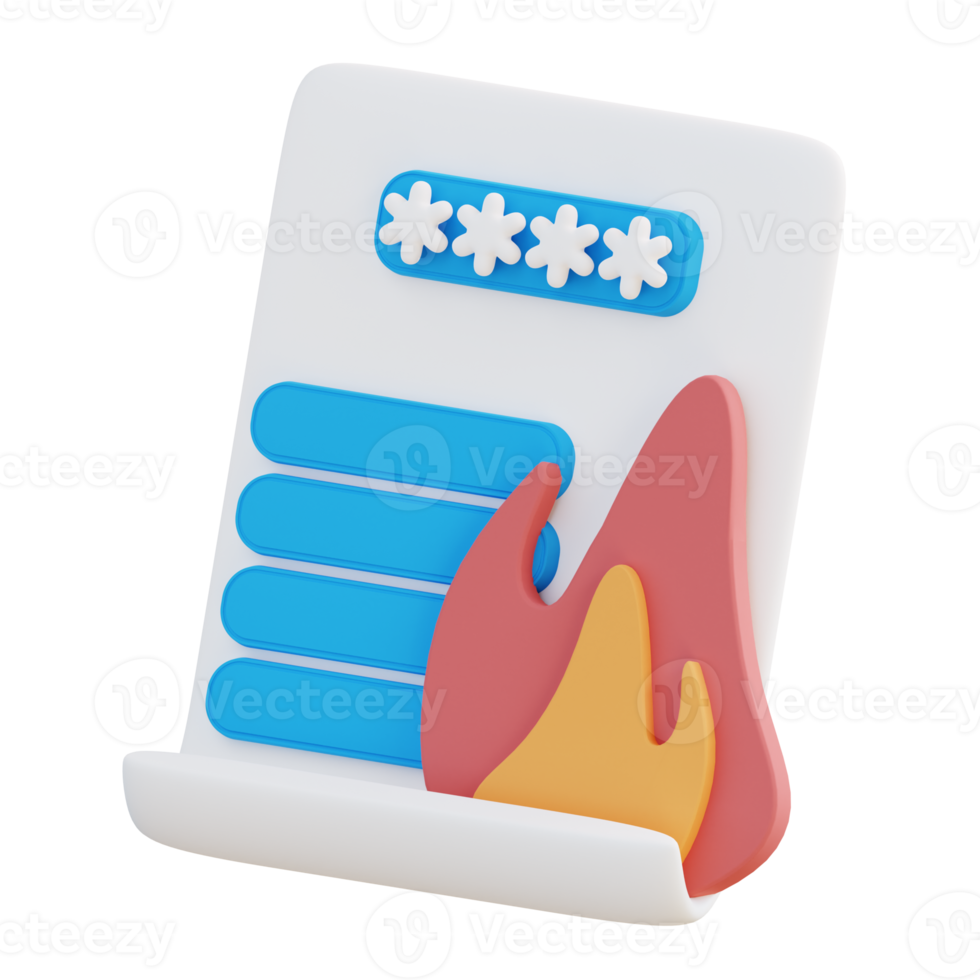 3d illustration of document security on fire png