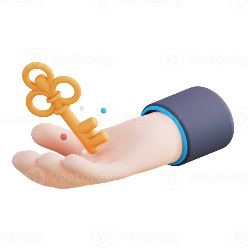 3d illustration of hand and key png