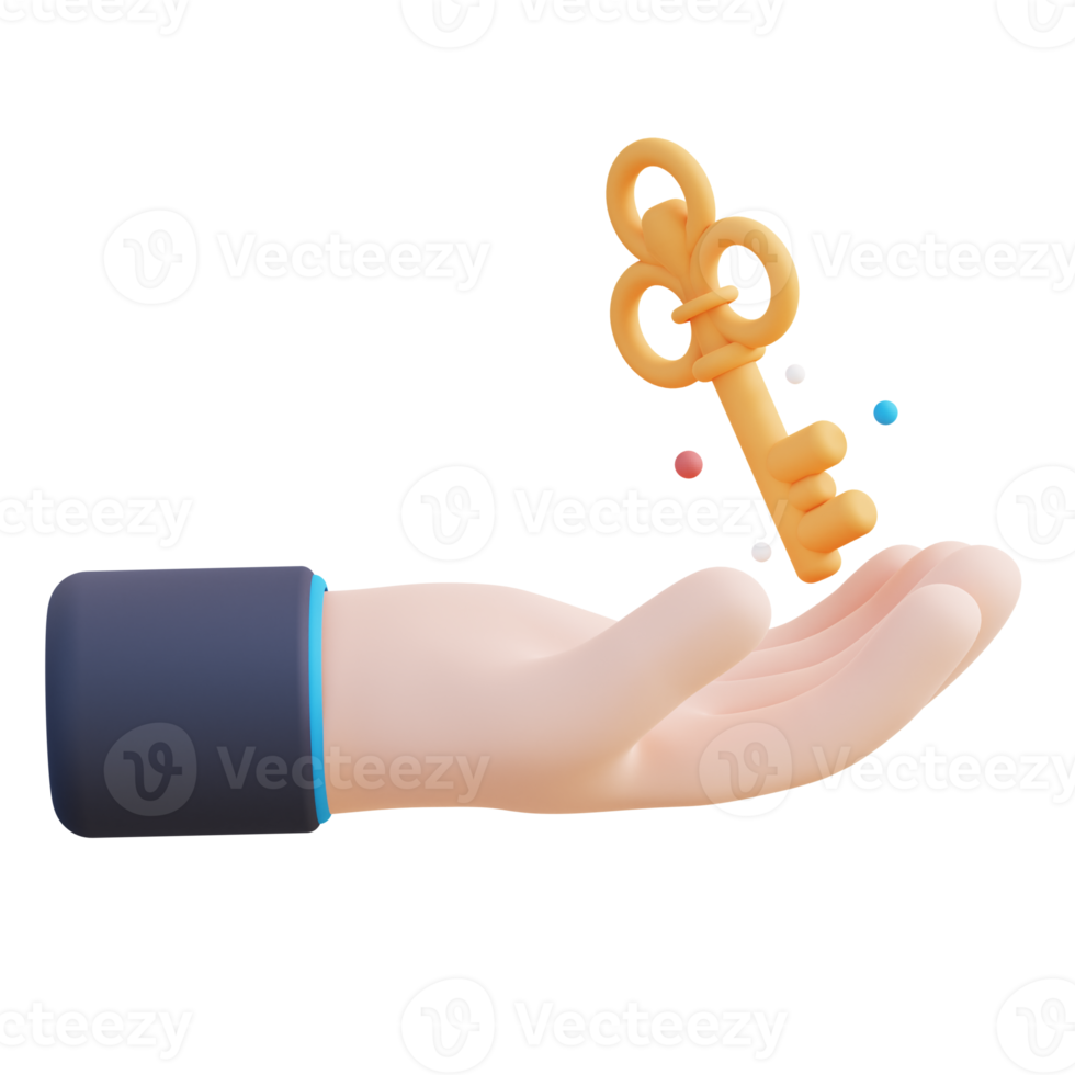 3d illustration of hand and key png