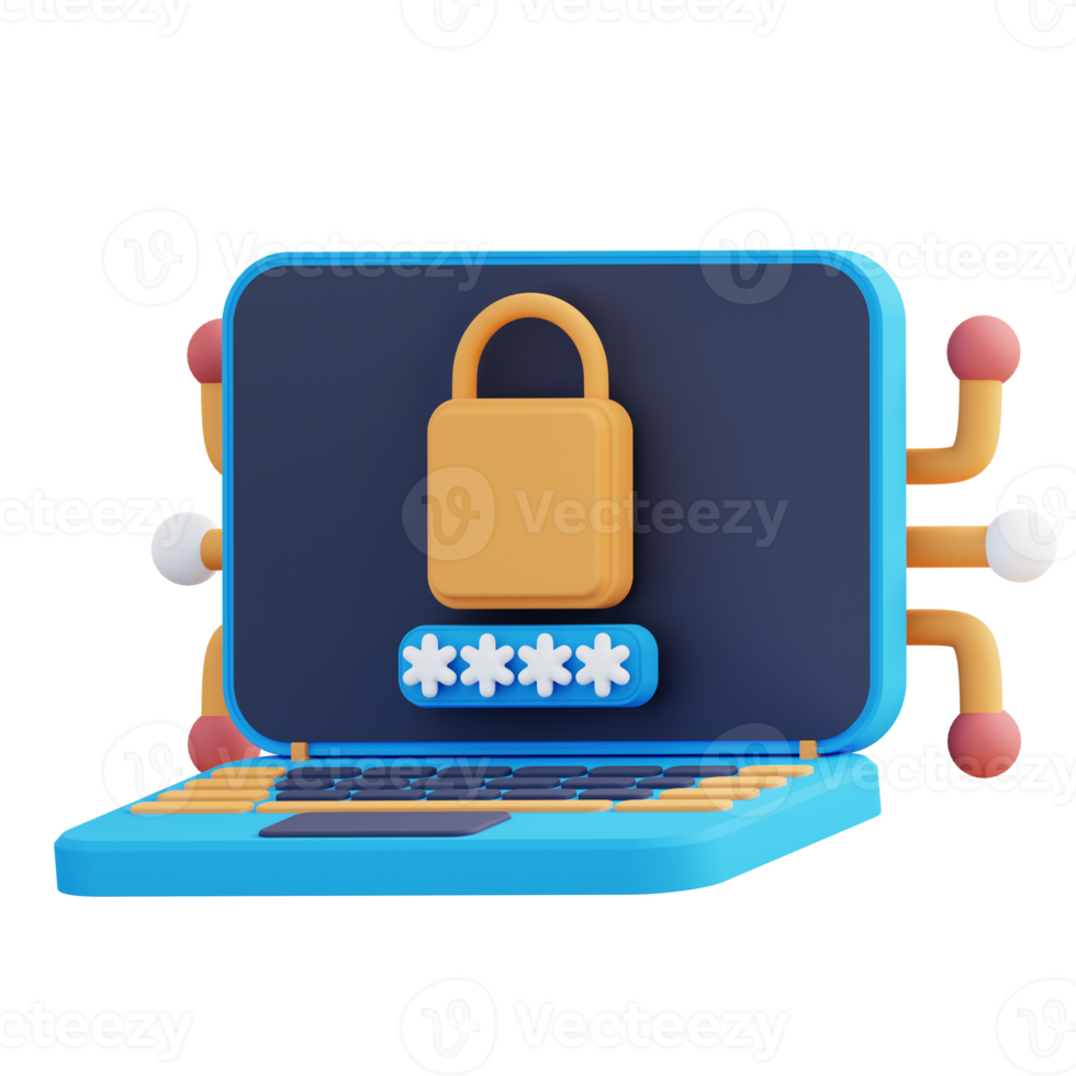 3d illustration of laptop lock security password png