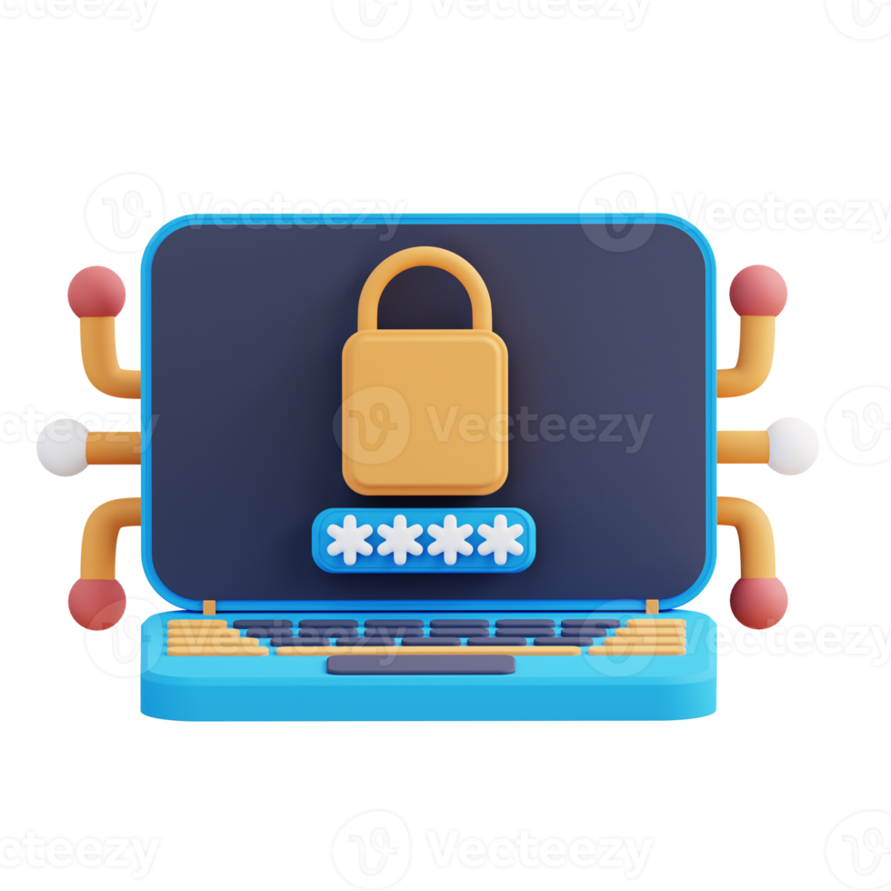 3d illustration of laptop lock security password png