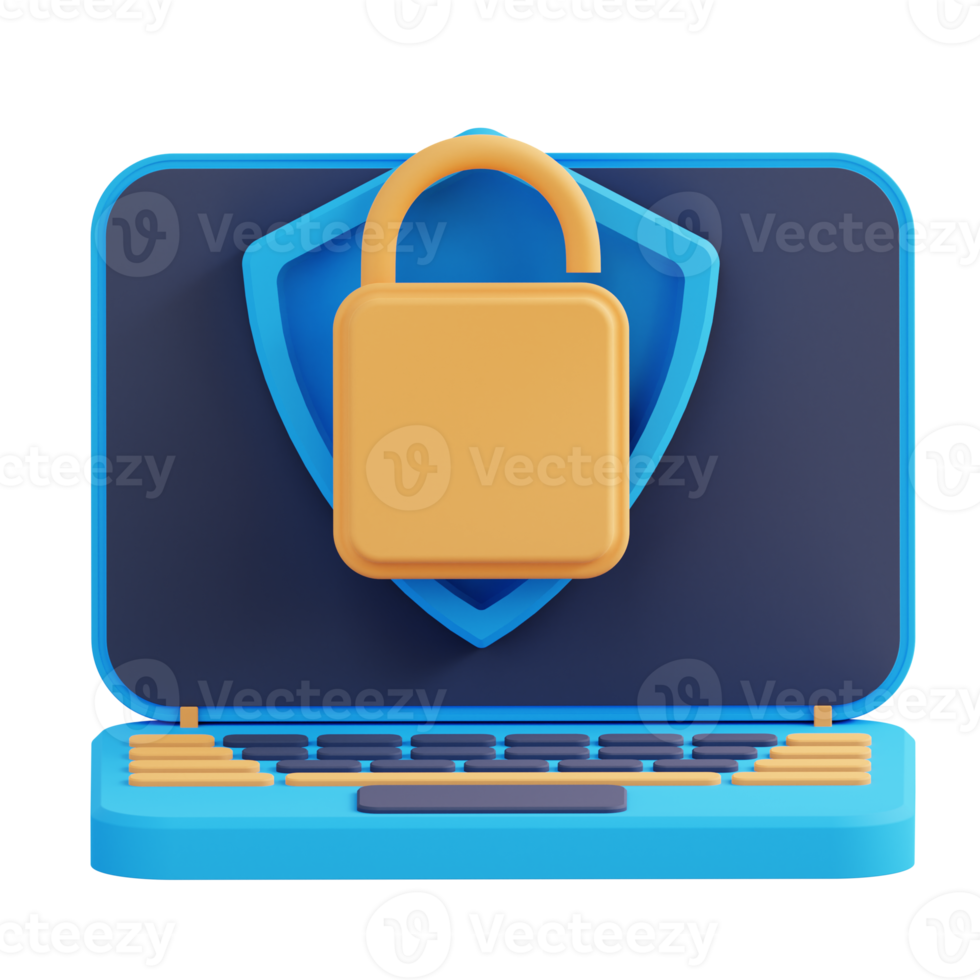 3d illustration of security laptop unlock png