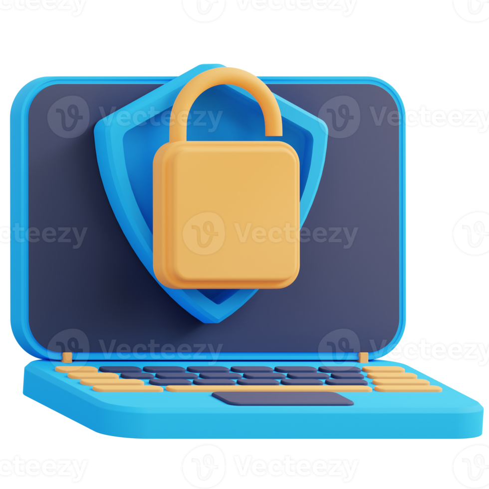 3d illustration of security laptop unlock png