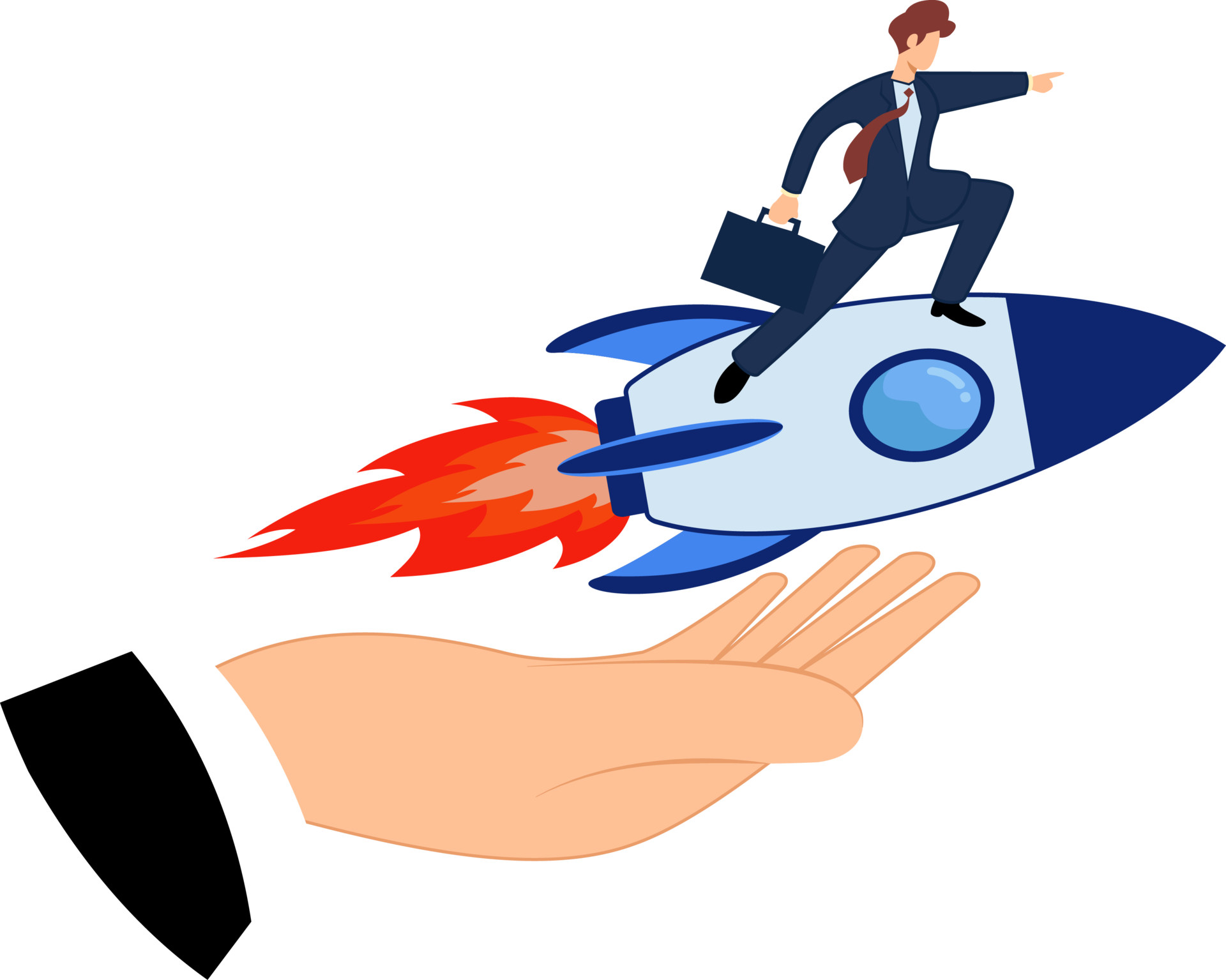 Man on rocket fast business success concept business growth concept
