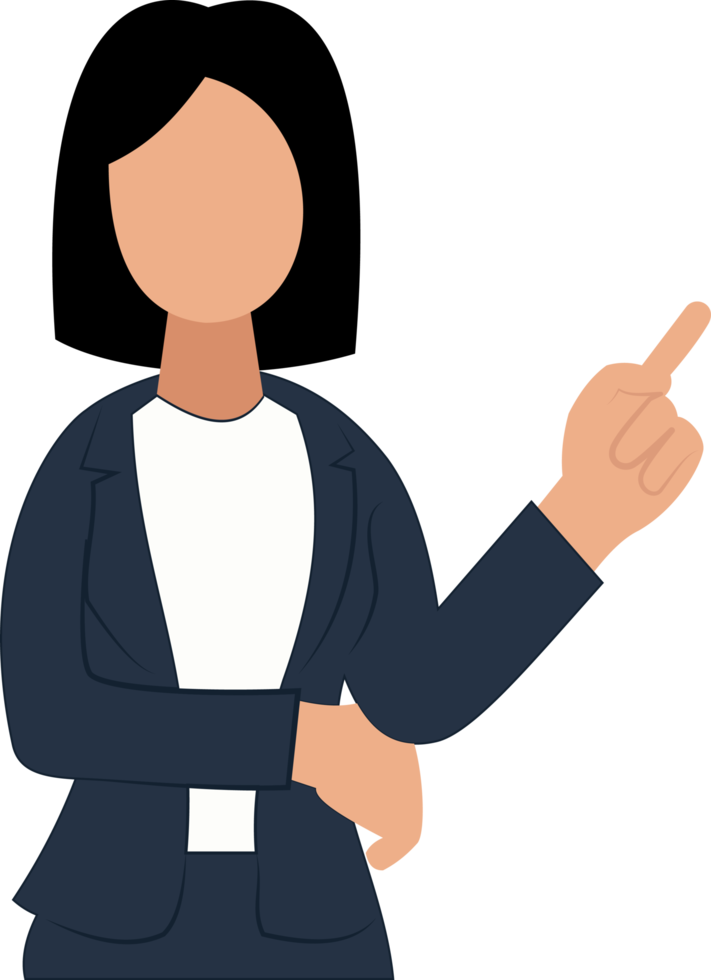 woman in suit with hand pointing to empty space. office lady png