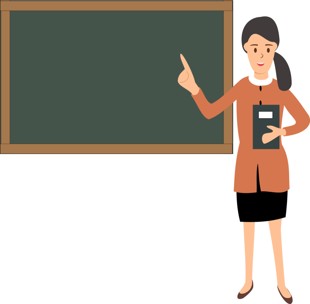 illustration of a female teacher teaching in front of the class. illustration of a teacher teaching in front of the blackboard png