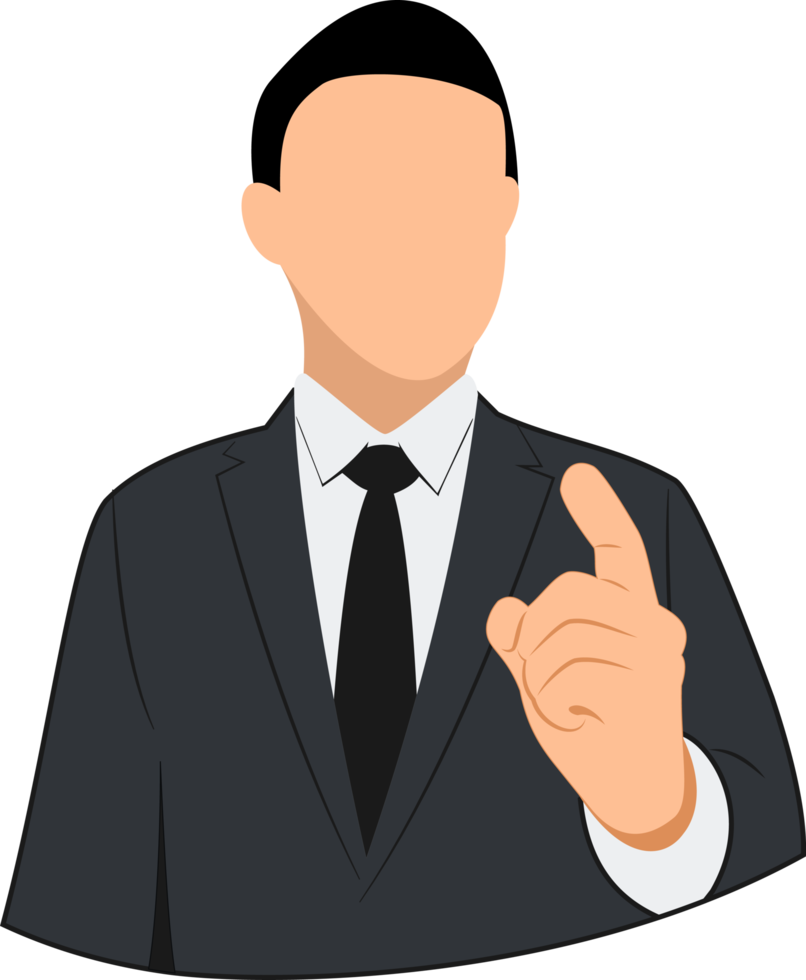 the man in the suit raised his index finger. illustration of businessman giving orders. gave instructions png