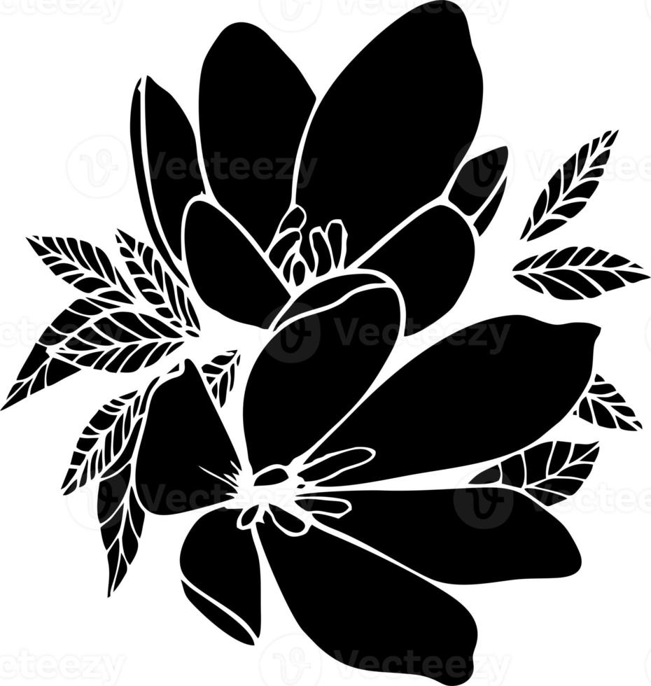 negro contorno dibujo de dos grande flores con hojas foto