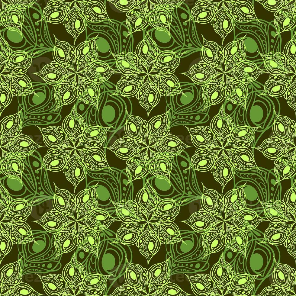 seamless pattern of abstract olive green graphic elements on a green background, texture, design photo