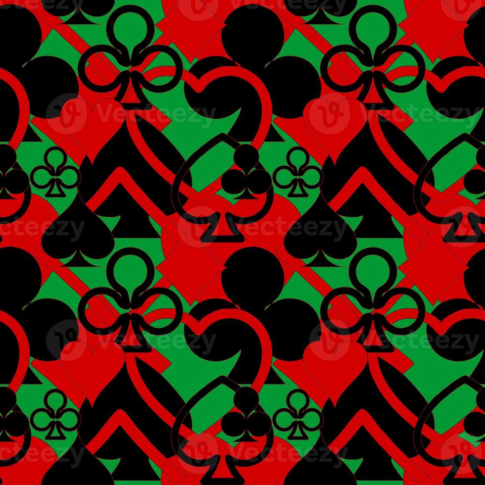 abstract seamless black and red pattern of different card suits, texture, design photo