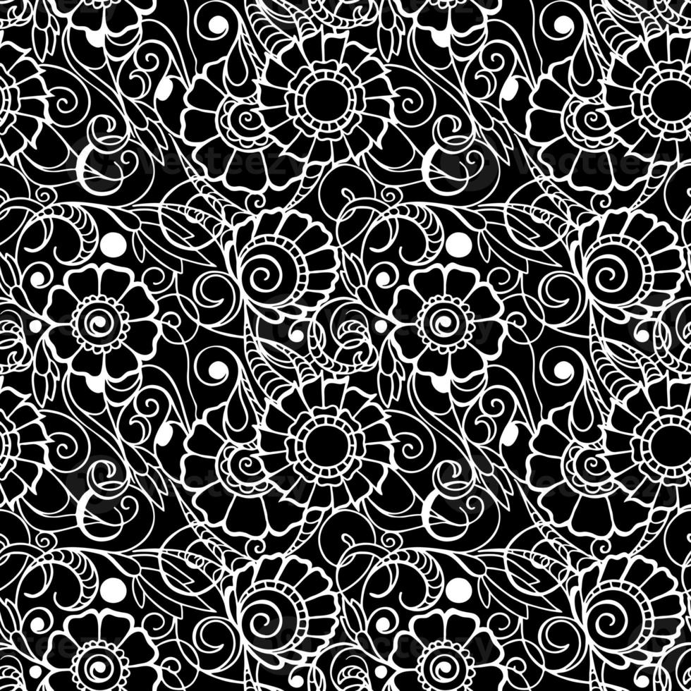 patrón de contorno sin fisuras de grandes flores gráficas blancas sobre un fondo negro, textura, diseño foto