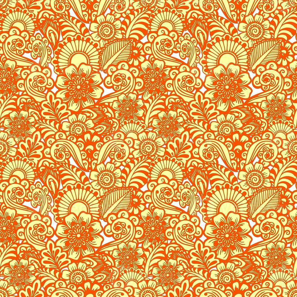 seamless floral pattern of stylized yellow elements with ginger outline, texture, design photo