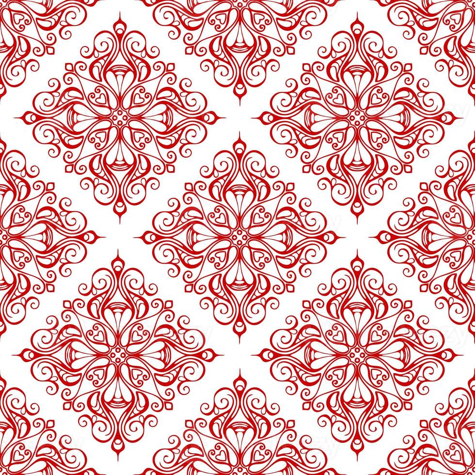 seamless graphic pattern, tile with abstract geometric red ornament on white background, texture, design photo