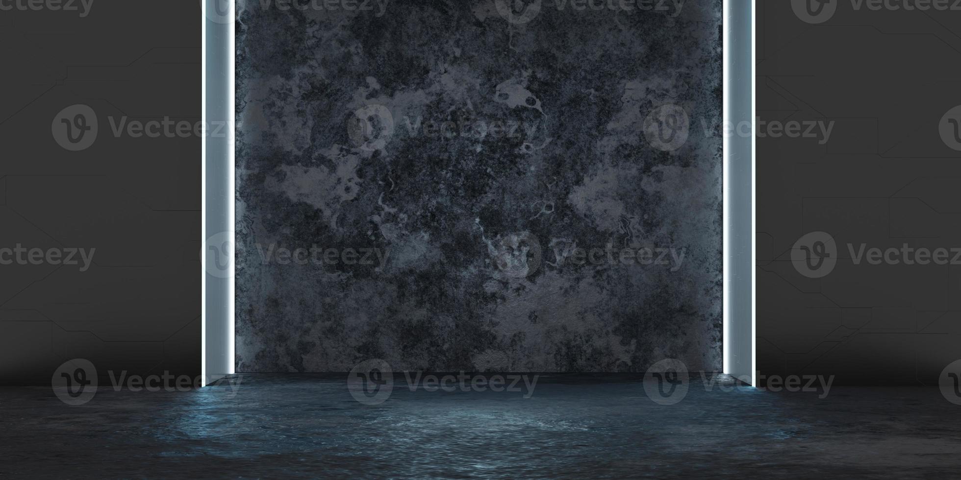 Neon light background Wall scene. Empty with lights at night Hall scene and 3D illustration photo