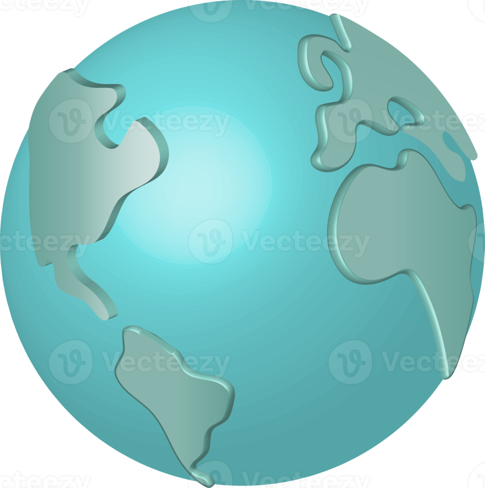 3D blue globe with world map. png