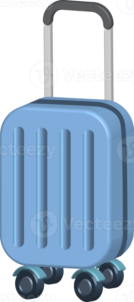 3D blue luggage. For travel, journey and holiday vacation element docoration png