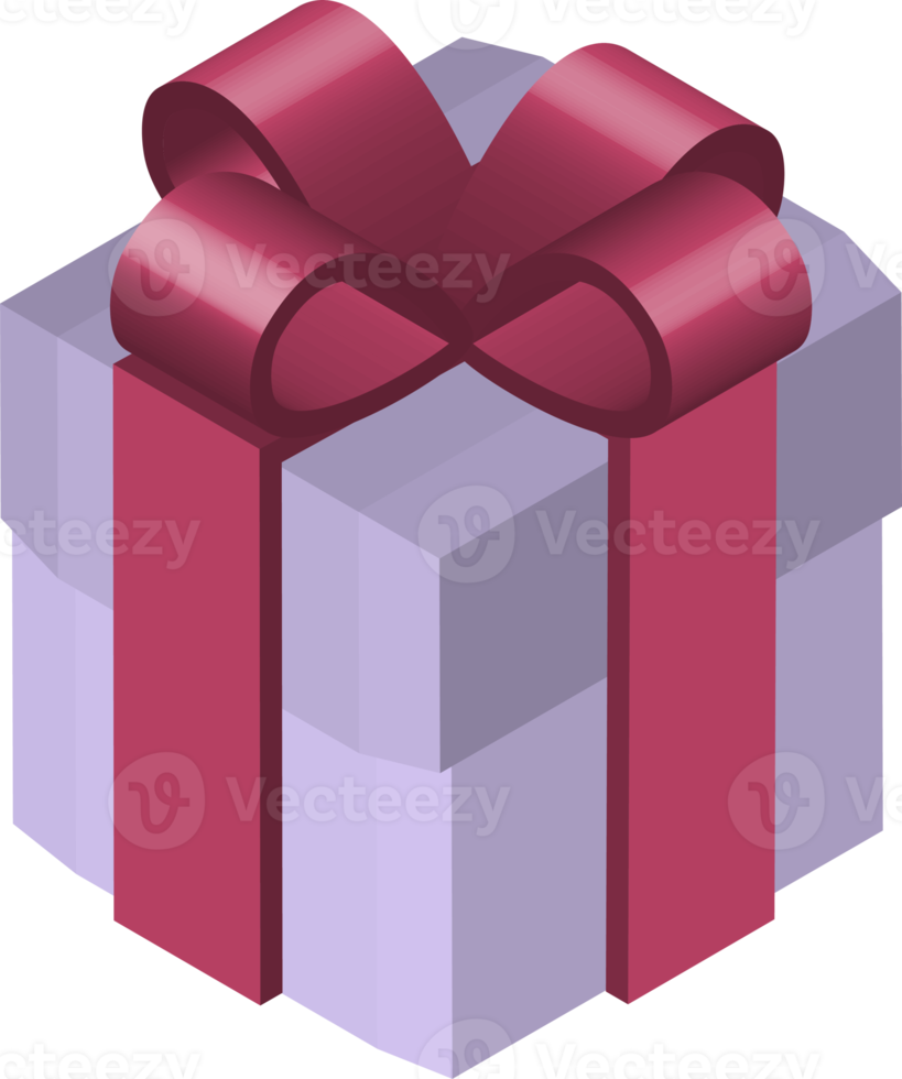 Gift box with ribbon. 3D realistic PNG isometric view.