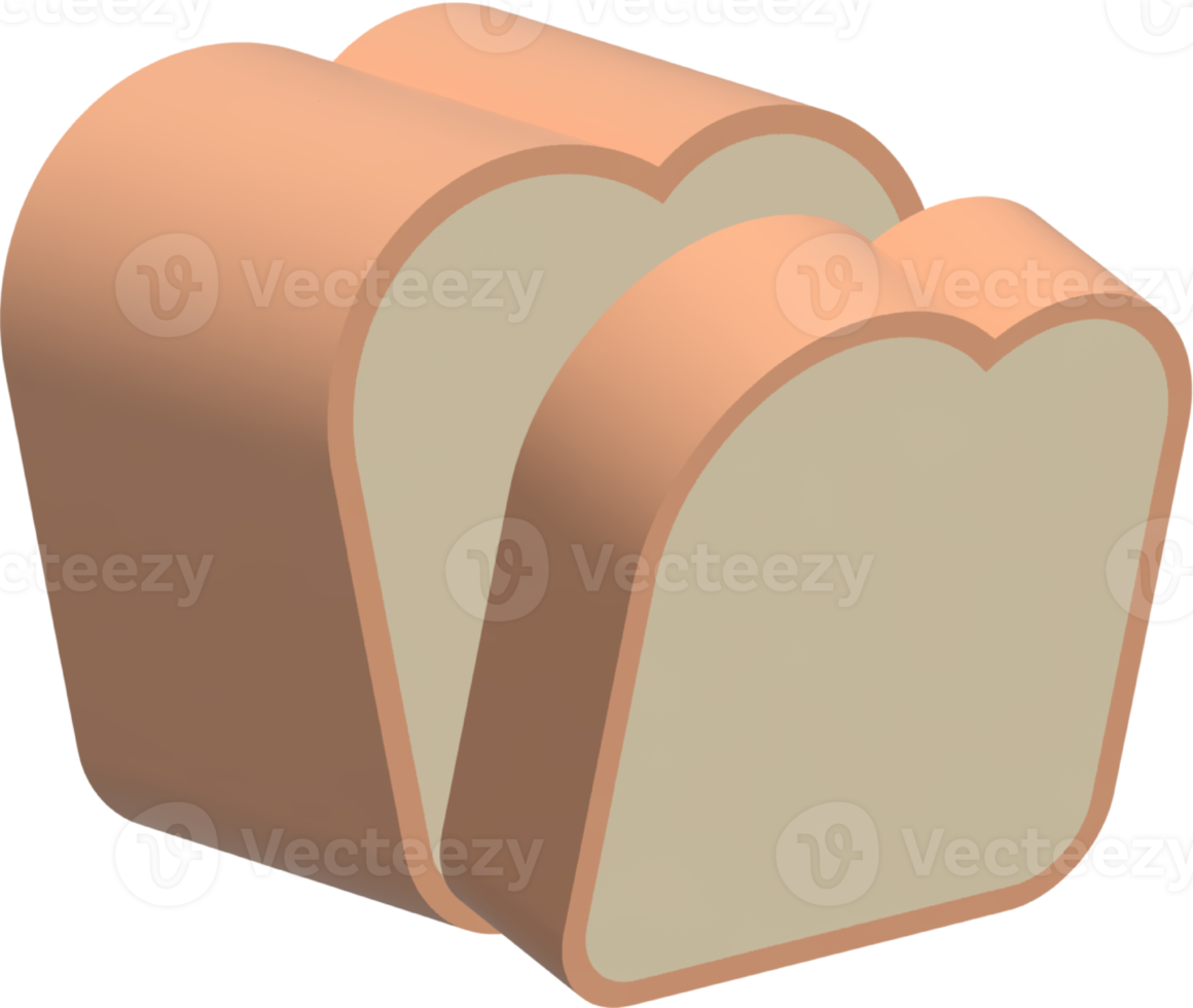 3D slice bread. Food, breakfast and bakery concept. png