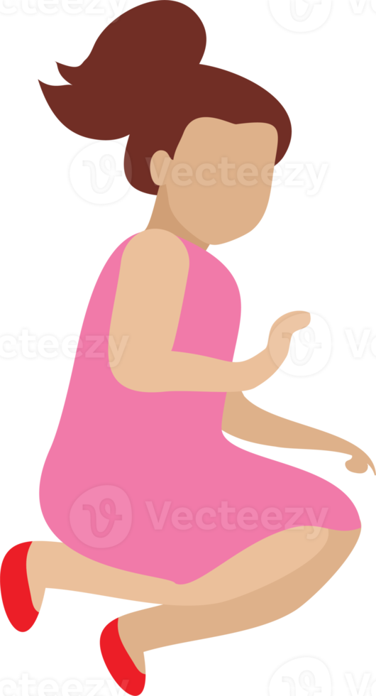 Kid character. Girl in pink dress sitting on floor. Child at school, education concept. png