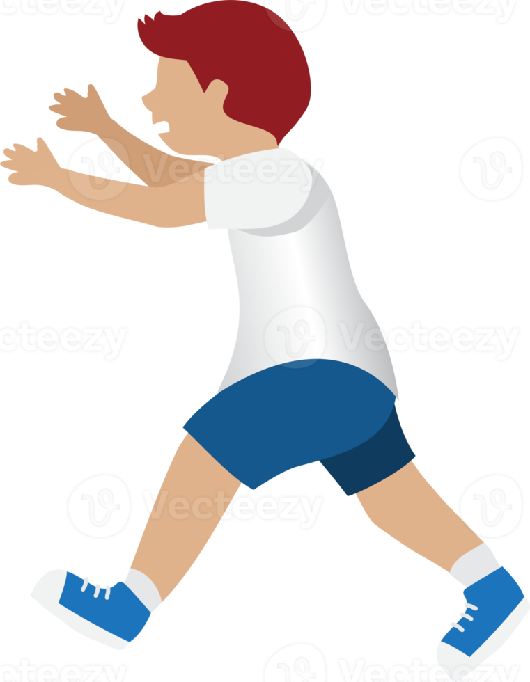 Kid character. Boy running side view. Child at school, education