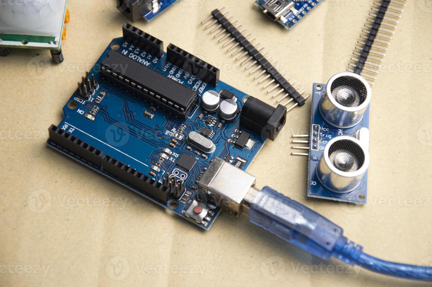 motherboard top view for using the command program writing a set of instructions or a computer program in code form photo