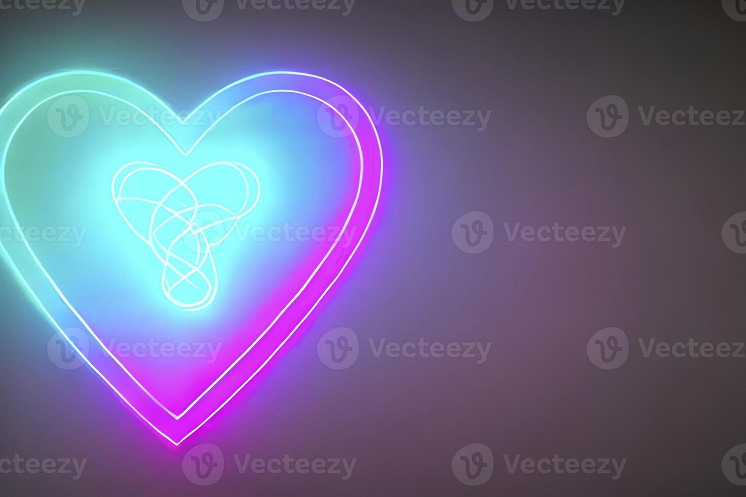 The heart shapes on abstract light neon glitter background in love concept for valentines day with sweet and romantic. Neon heart glowing background space for text. Design and digital material. photo