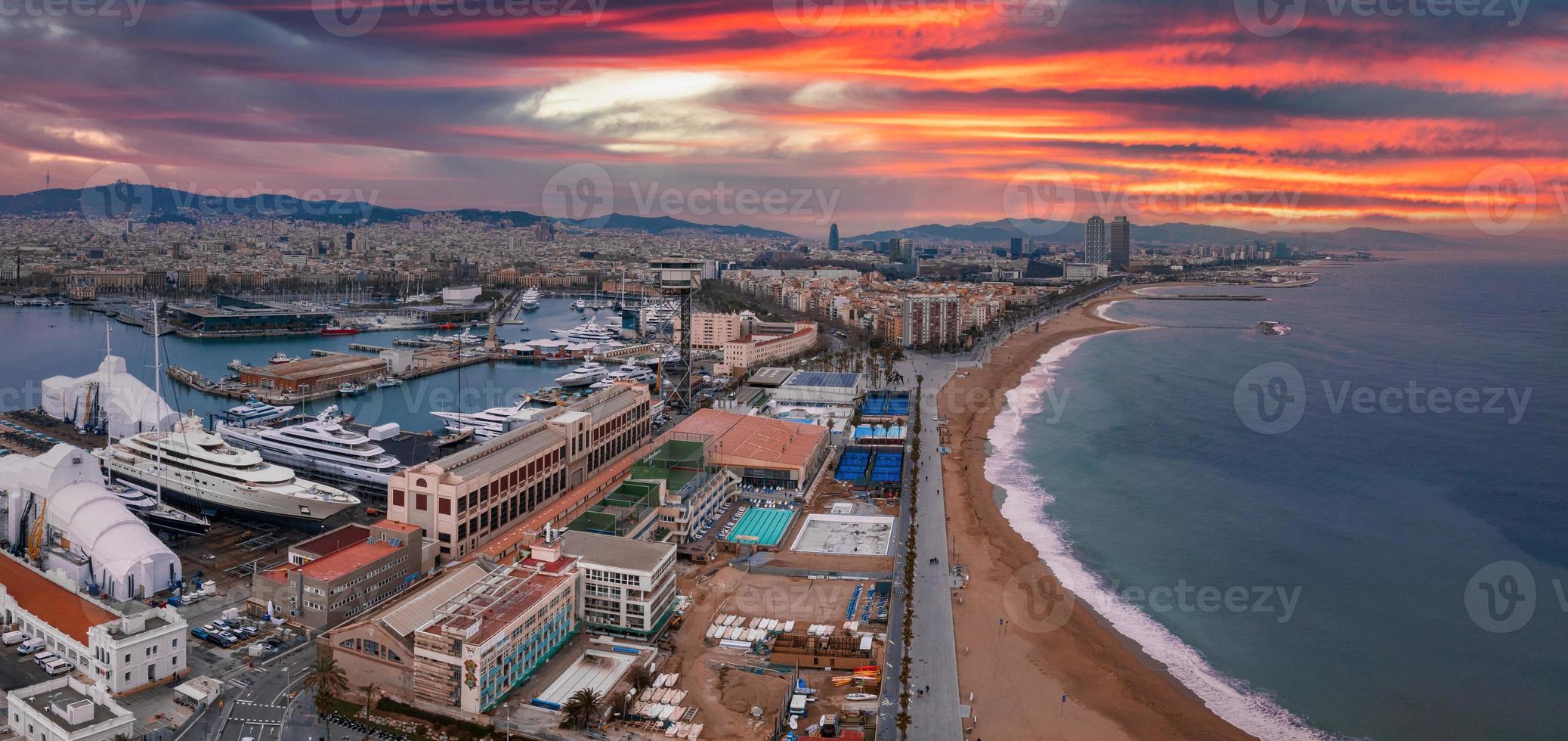 Aerial panoramic view of Barcelona from above. photo