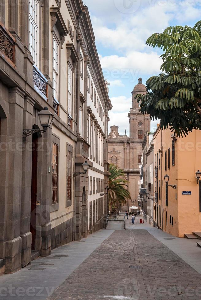 Narrow street leading towards Cathedral of Santa Ana at Las Palmas photo