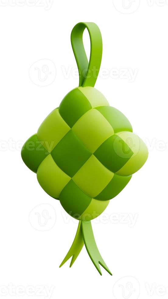 3D rendering green ketupat malay rice cake illustration for islamic festival decoration greeting photo