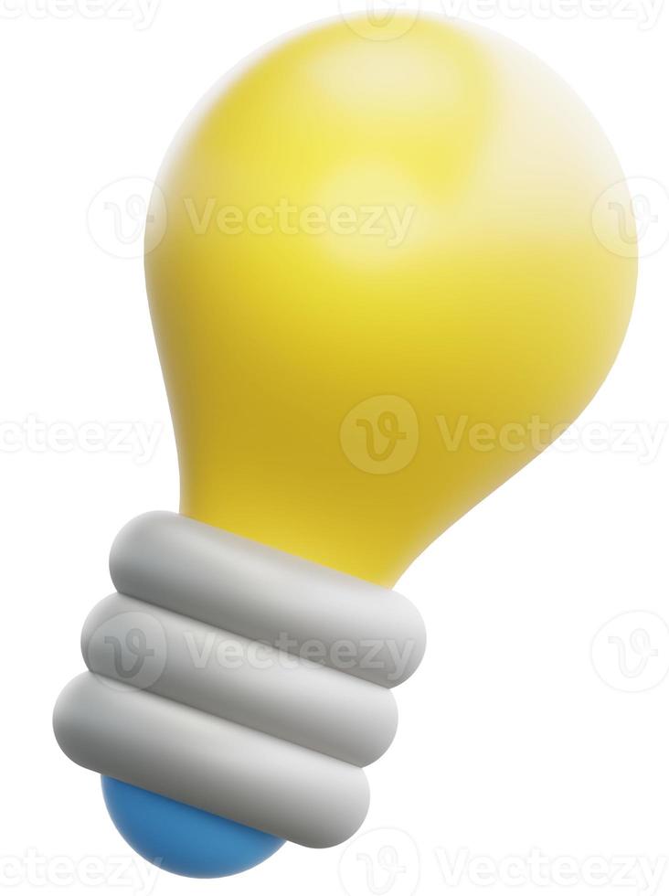 3d cute light bulb icon. Use on business creative idea and brainstorming solution 3D rendering emoji illustration photo