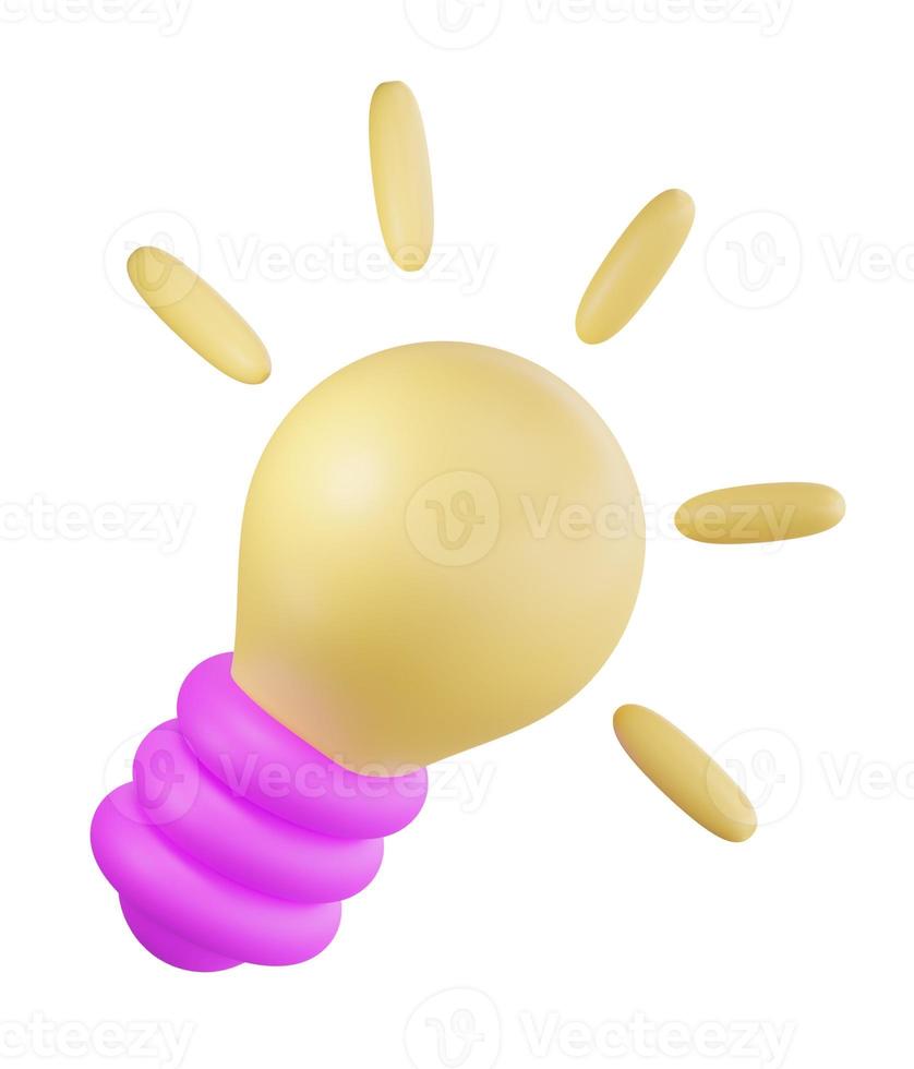 3d cartoon light bulb object icon. Use on business creative idea and brainstorming solution 3D rendering emoji illustration photo