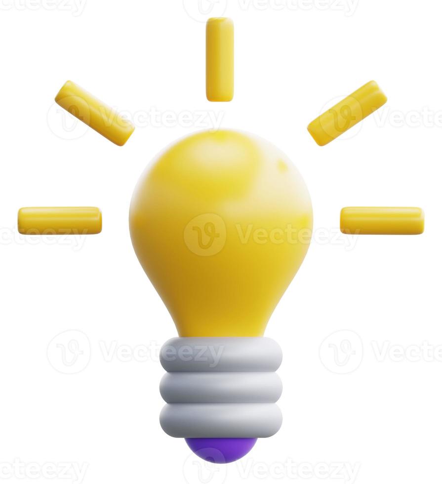 3d dibujos animados linda ligero bulbo objeto icono. utilizar en negocio creativo idea y lluvia de ideas solución desarrollo 3d representación emoji ilustración foto