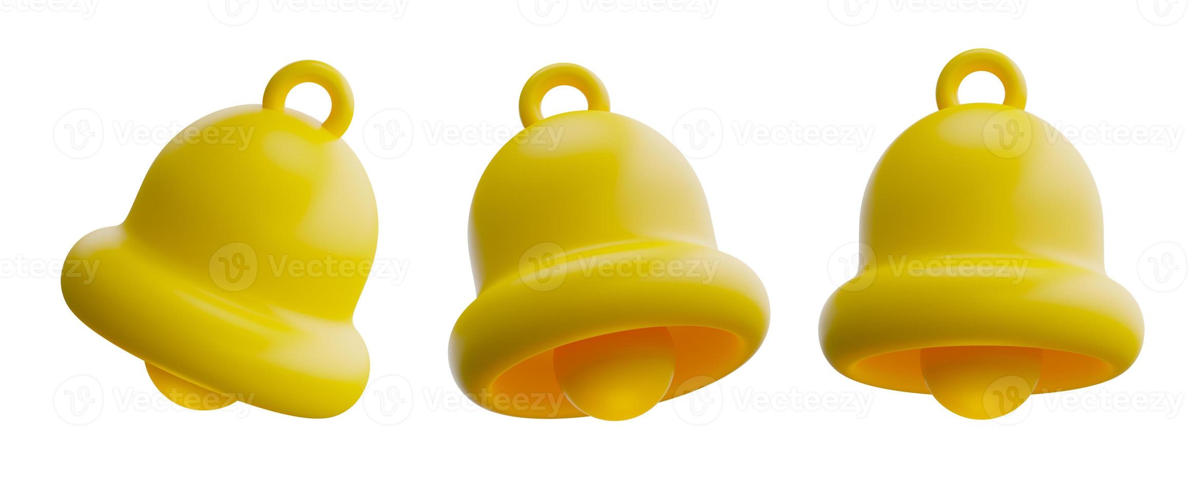 Set of cute cartoon bell alarm notification reminder alert icon sign or symbol on UI social media or website 3D rendering illustration on white background photo