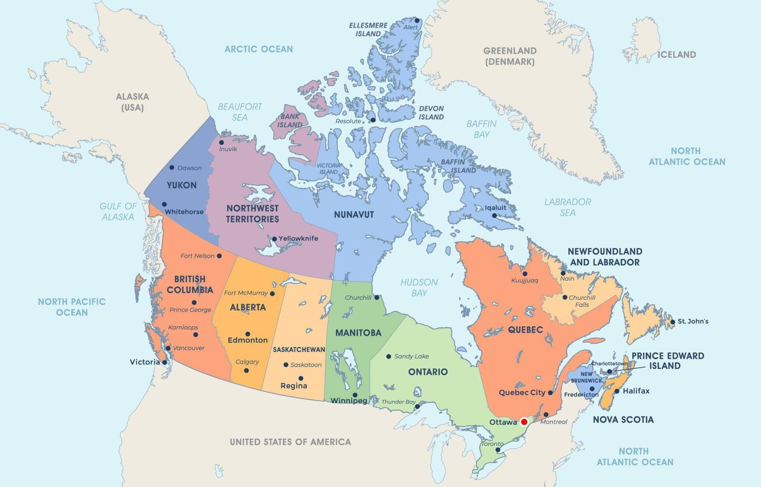 Canadá detallado país mapa vector